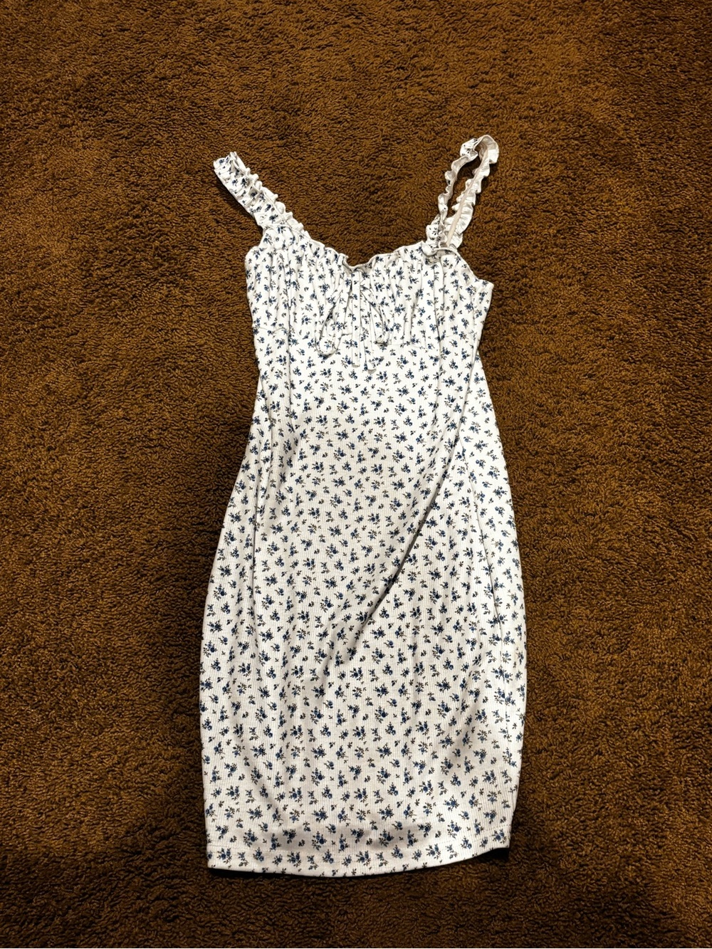 SHEIN White Midi Dress with Blue Floral Print